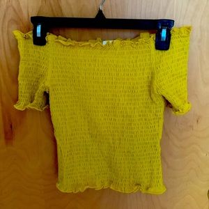 H&M yellow shirred off-the-shoulder blouse